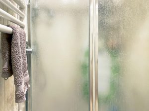 Fogged glass shower doors