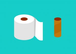 a roll of toilet paper next to an empty roll of toilet paper.