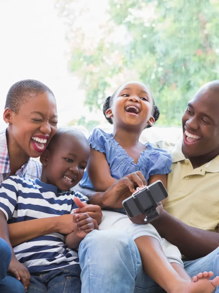 Happy family viewing plumbing offers