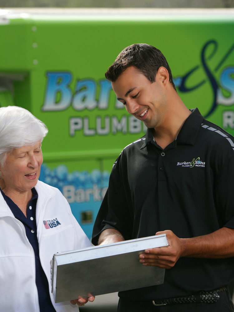 Barker and Sons employee with a happy Barker and Sons customer from Orange County