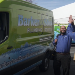 Barker and Sons employees congratulating themselves on a job well done.